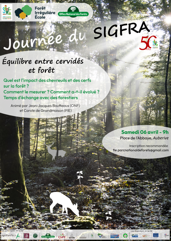 Affiche de la sortie "équilibre entre cervidés et forêt" du 6 avril 2024