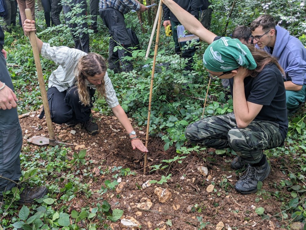 Photo des étudiants en train de décrire une fosse pédologique